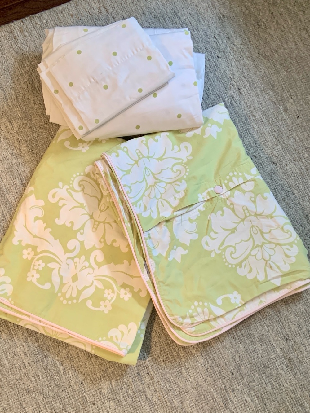 Serena & Lily two twin Light Green and White Floral Duvet Covers & sheets